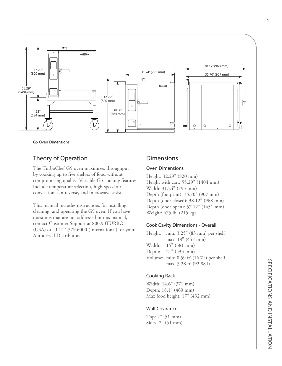 Theory of operation, Dimensions | TurboChef Technologies G5 User Manual | Page 7 / 42