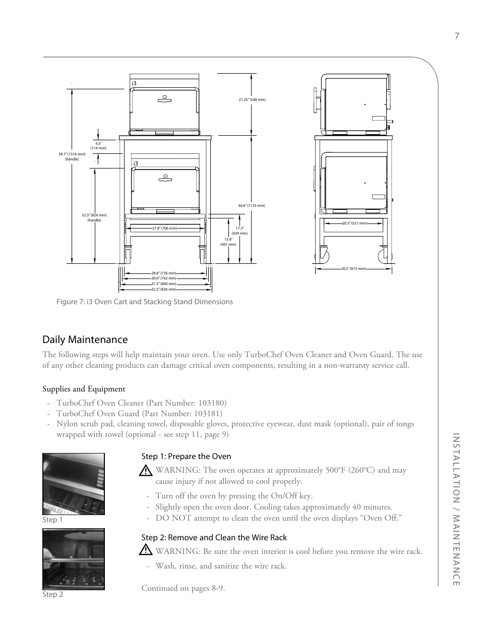 Daily maintenance, Installation / maintenance | TurboChef Technologies i3 EN User Manual | Page 15 / 34