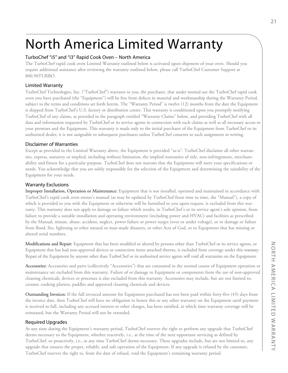 North america limited warranty | TurboChef Technologies i3 EN User Manual | Page 29 / 34