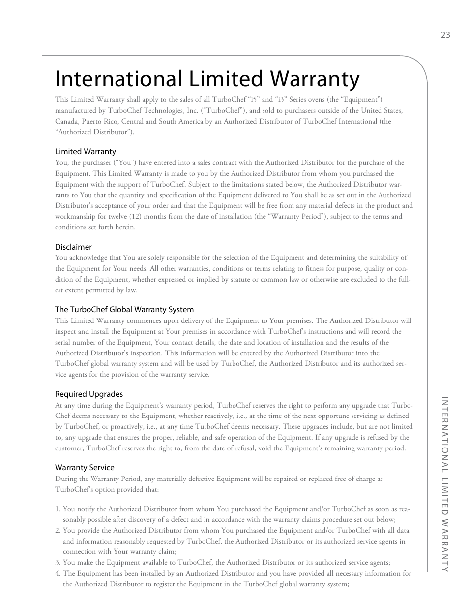 International limited warranty | TurboChef Technologies i3 EN User Manual | Page 31 / 34