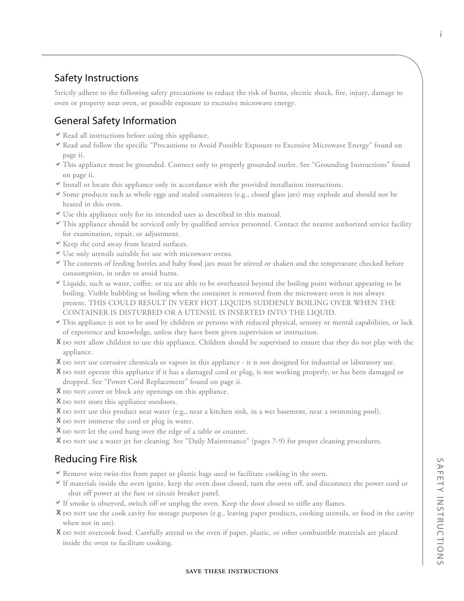 Safety instructions, General safety information, Reducing fire risk | TurboChef Technologies i3 EN User Manual | Page 7 / 34