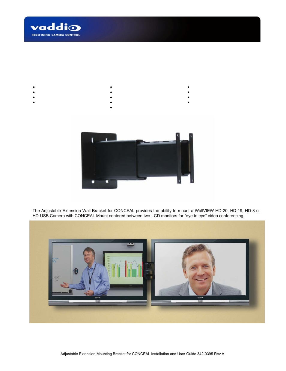 Vaddio Adjustable Extension Wall Bracket for CONCEAL User Manual | 8 pages