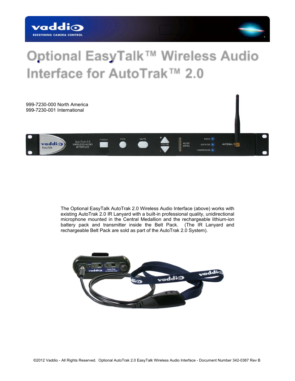 Vaddio AutoTrak 2.0 EasyTALK Wireless Audio Interface User Manual | 12 pages