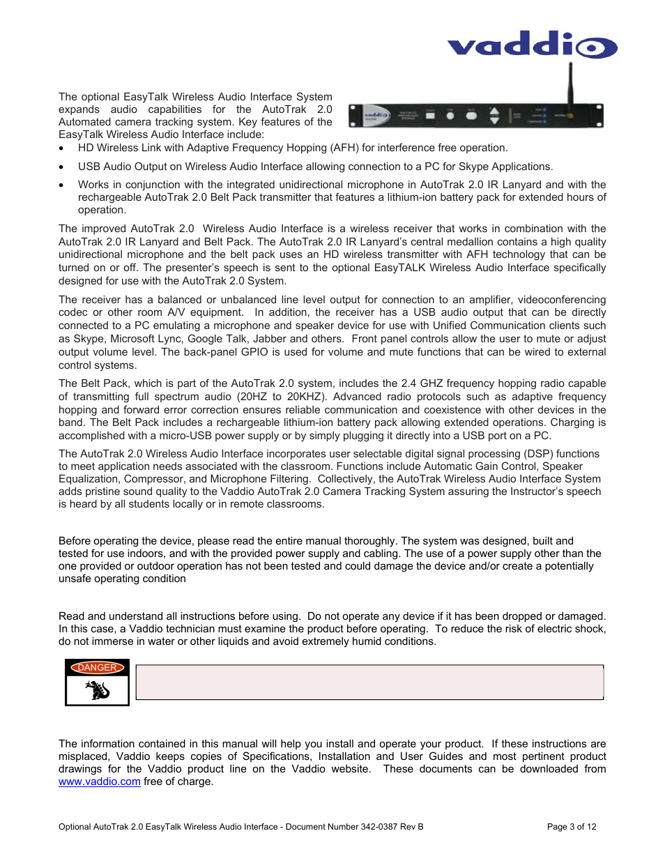 Vaddio AutoTrak 2.0 EasyTALK Wireless Audio Interface User Manual | Page 3 / 12
