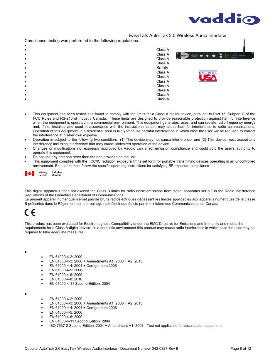 Vaddio AutoTrak 2.0 EasyTALK Wireless Audio Interface User Manual | Page 8 / 12