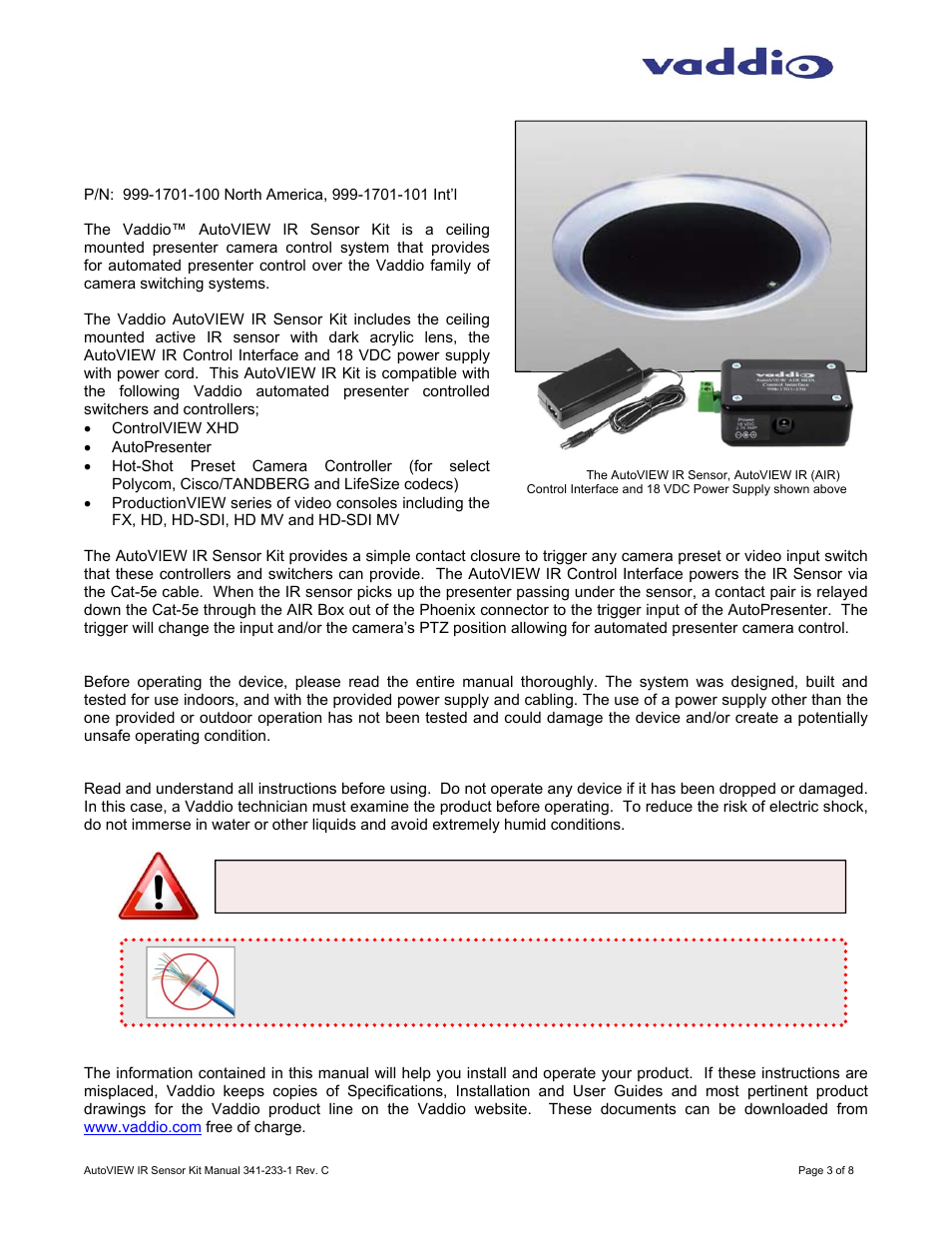 Autoview™ ir sensor kit | Vaddio AutoVIEW IR Sensor Kit User Manual | Page 3 / 8