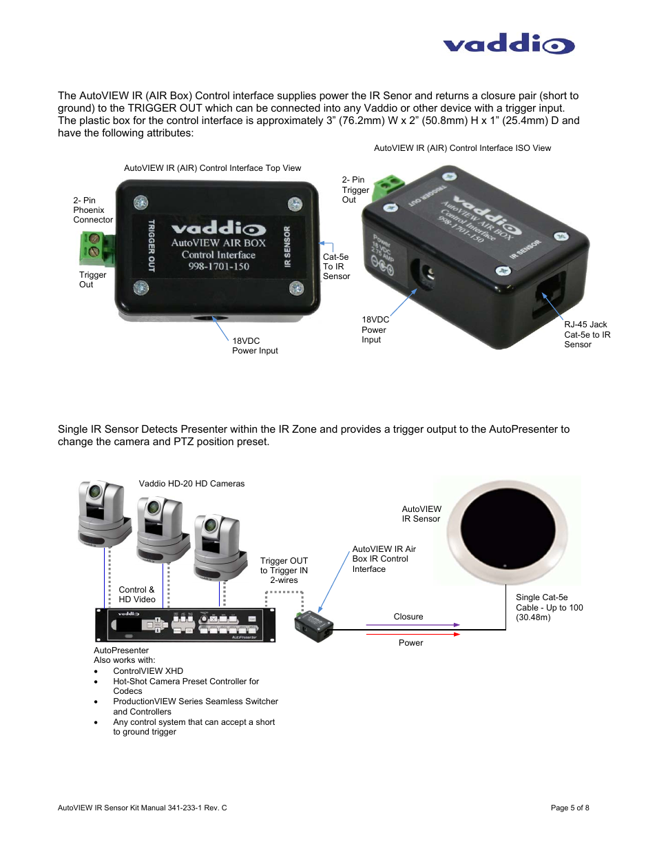 Vaddio AutoVIEW IR Sensor Kit User Manual | Page 5 / 8