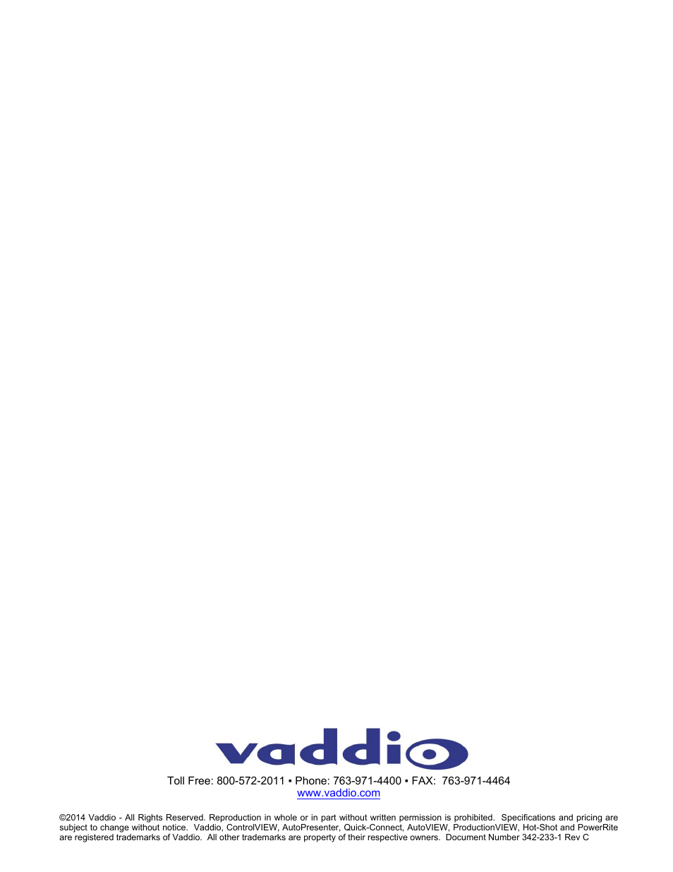 Vaddio AutoVIEW IR Sensor Kit User Manual | Page 8 / 8