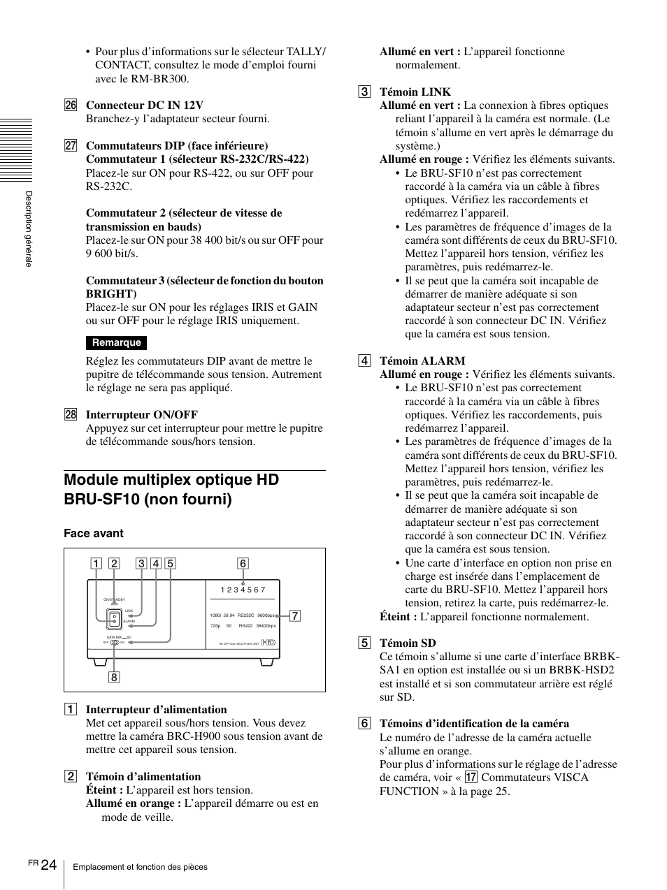 Module multiplex optique hd bru-sf10 (non fourni), Module multiplex optique hd, Bru-sf10 (non fourni) | Vaddio BRC-H900 Operating User Manual | Page 112 / 271