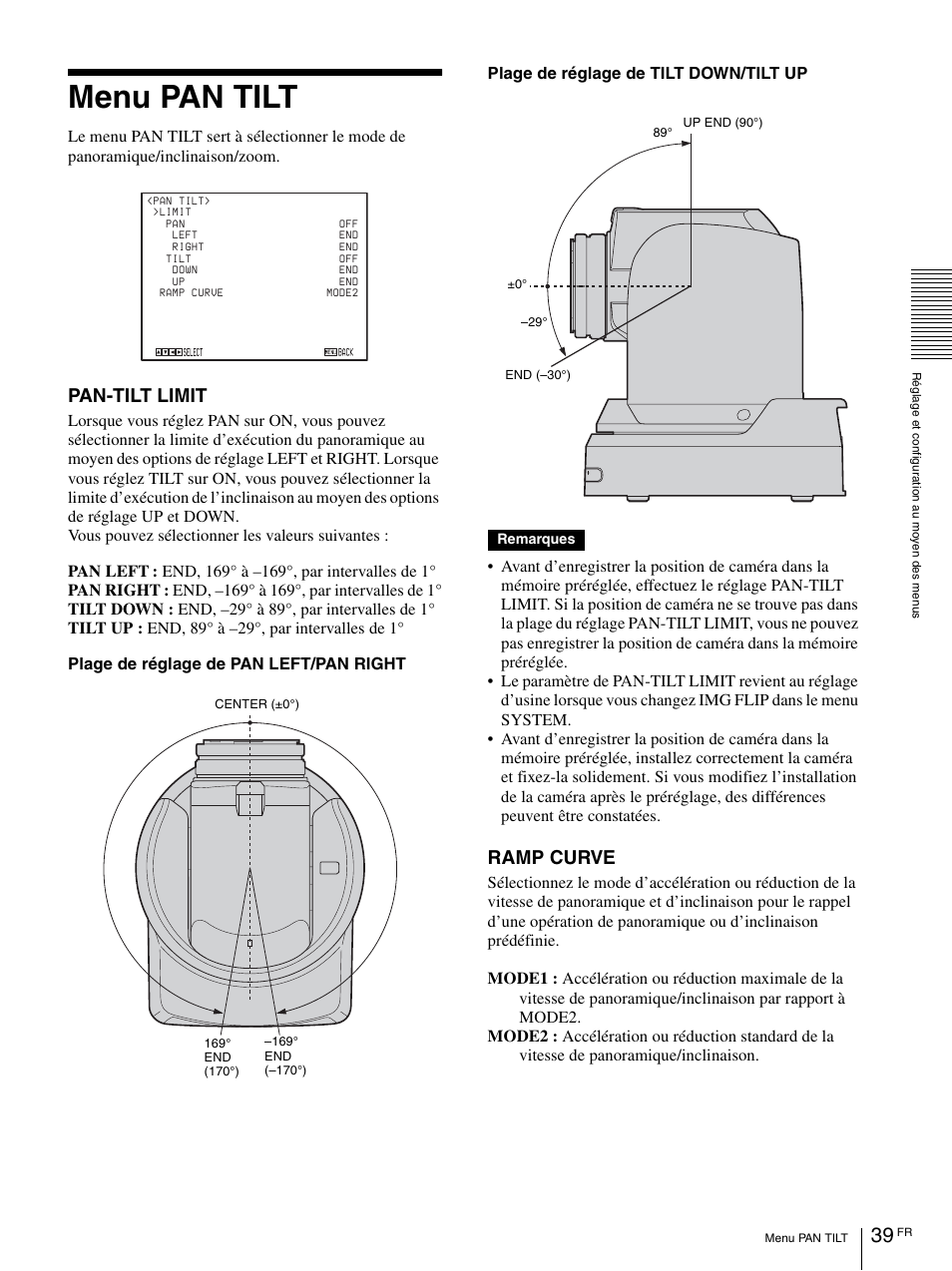 Menu pan tilt, Pan-tilt limit, Ramp curve | Vaddio BRC-H900 Operating User Manual | Page 127 / 271