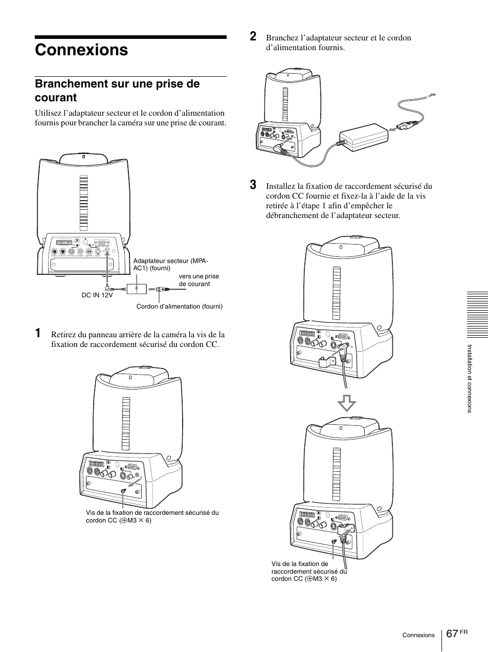 Connexions, Branchement sur une prise de courant | Vaddio BRC-H900 Operating User Manual | Page 155 / 271