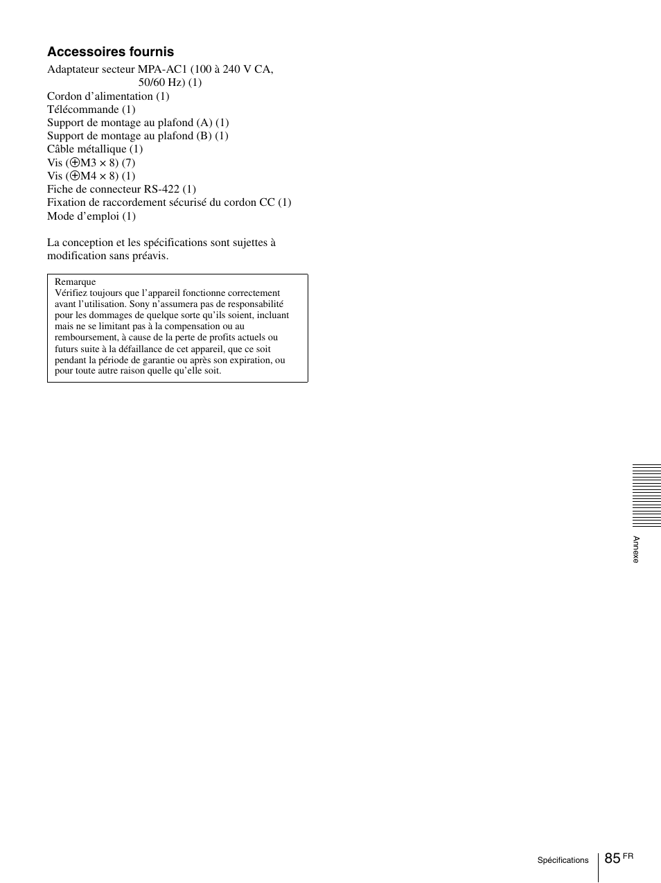Accessoires fournis | Vaddio BRC-H900 Operating User Manual | Page 173 / 271
