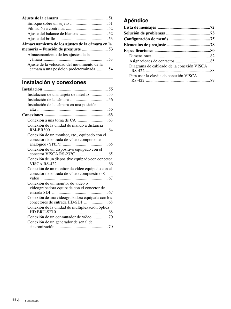 Instalación y conexiones, Apéndice | Vaddio BRC-H900 Operating User Manual | Page 186 / 271