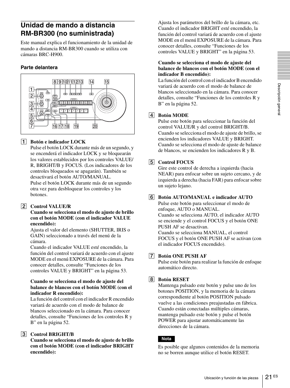 Unidad de mando a distancia rm-br300, No suministrada), Nota | Vaddio BRC-H900 Operating User Manual | Page 203 / 271