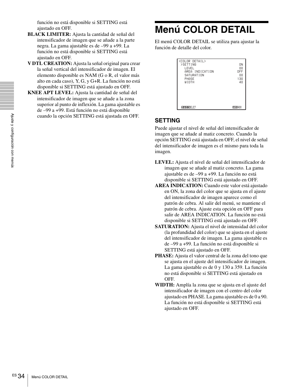 Menú color detail, Setting | Vaddio BRC-H900 Operating User Manual | Page 216 / 271