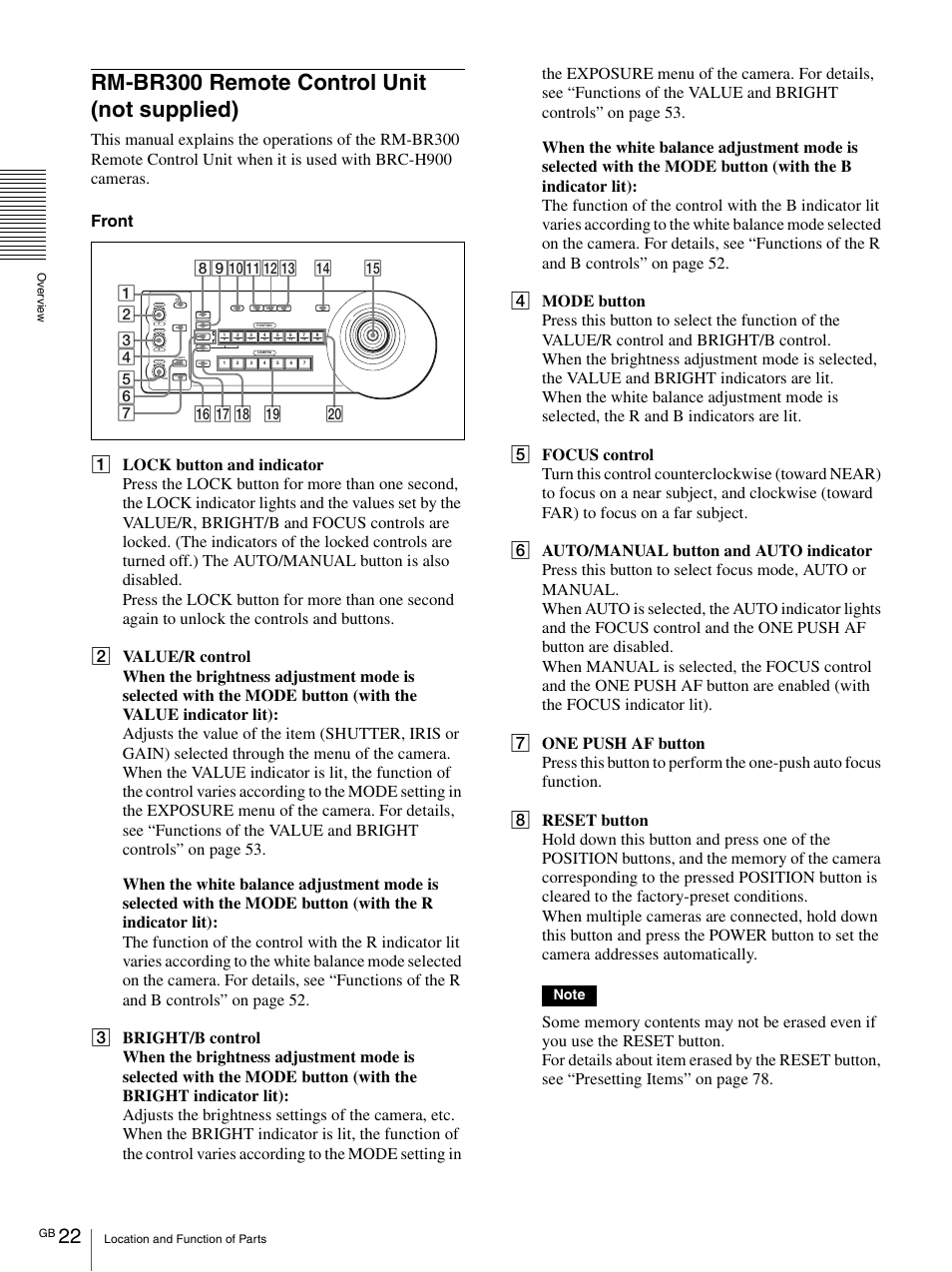 Rm-br300 remote control unit (not supplied), Rm-br300 remote control unit, Not supplied) | Vaddio BRC-H900 Operating User Manual | Page 22 / 271