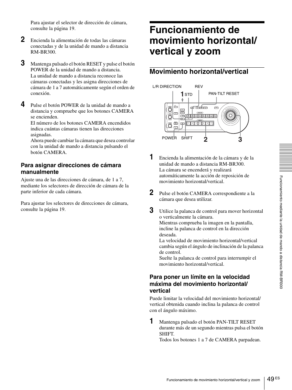 Movimiento horizontal/vertical, Para asignar direcciones de cámara manualmente | Vaddio BRC-H900 Operating User Manual | Page 231 / 271