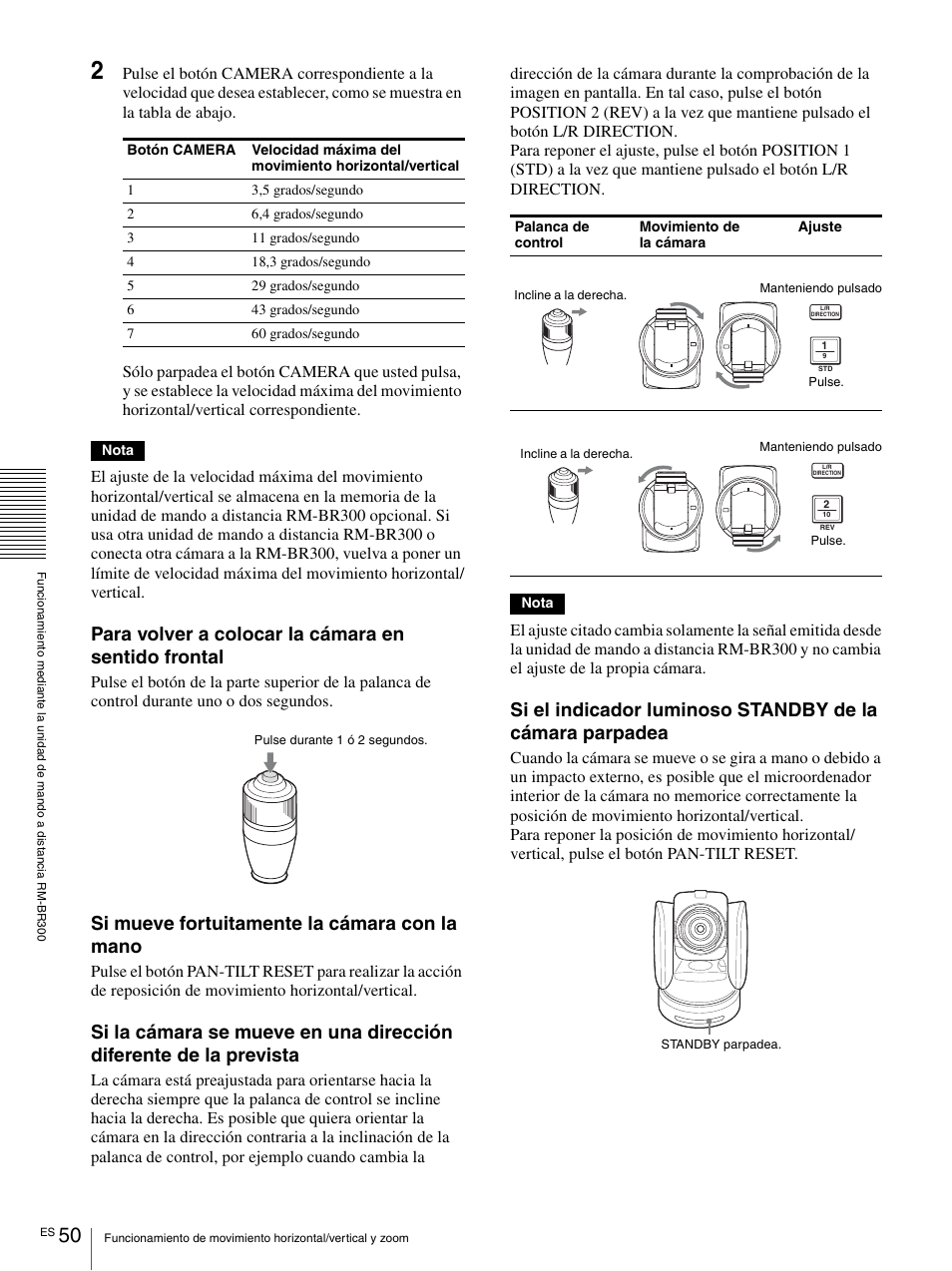Para volver a colocar la cámara en sentido frontal, Si mueve fortuitamente la cámara con la mano | Vaddio BRC-H900 Operating User Manual | Page 232 / 271