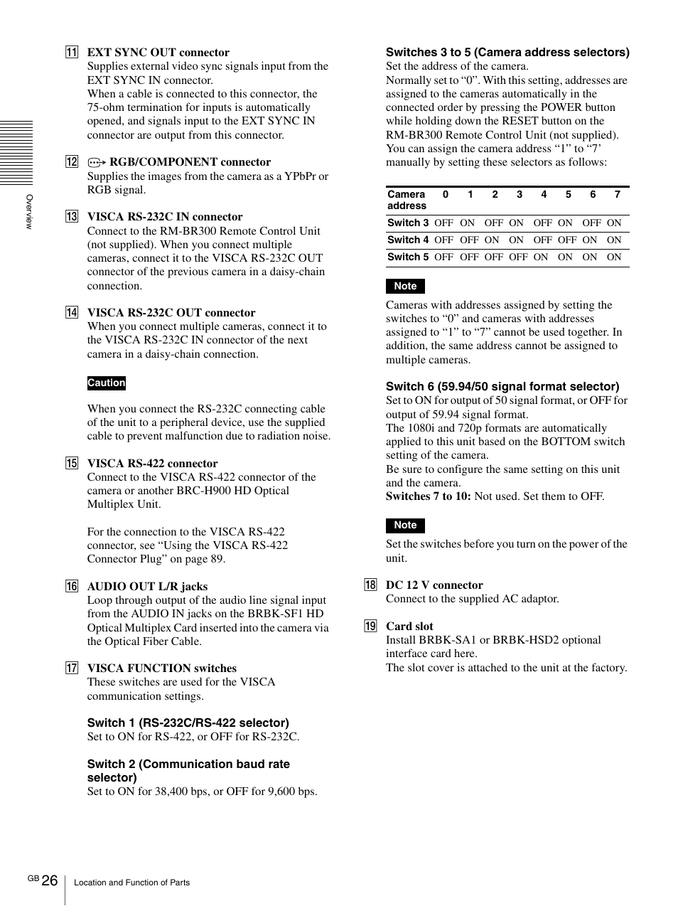 Visca function switches” o, Ge 26 | Vaddio BRC-H900 Operating User Manual | Page 26 / 271
