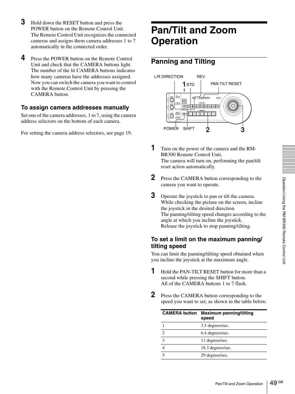 Pan/tilt and zoom operation, Panning and tilting | Vaddio BRC-H900 Operating User Manual | Page 49 / 271