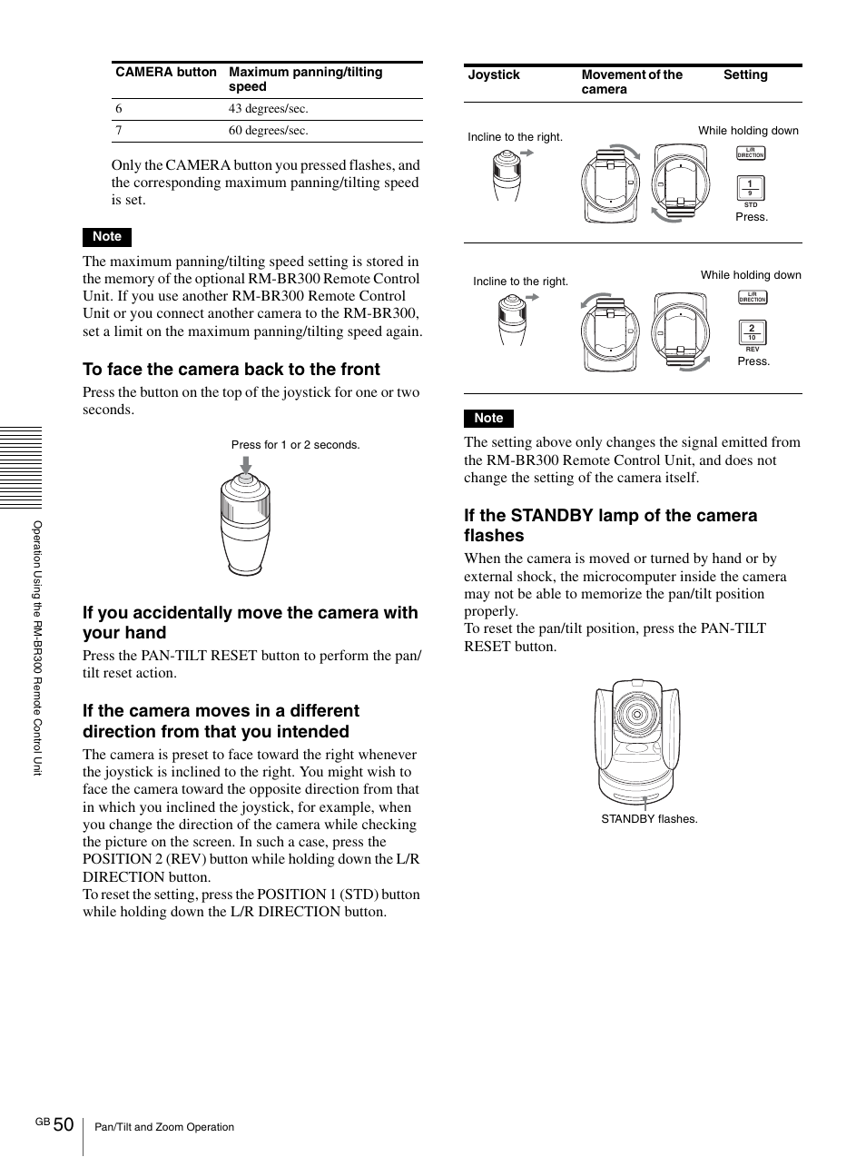 If you accidentally move the camera with your hand, If the standby lamp of the camera flashes | Vaddio BRC-H900 Operating User Manual | Page 50 / 271