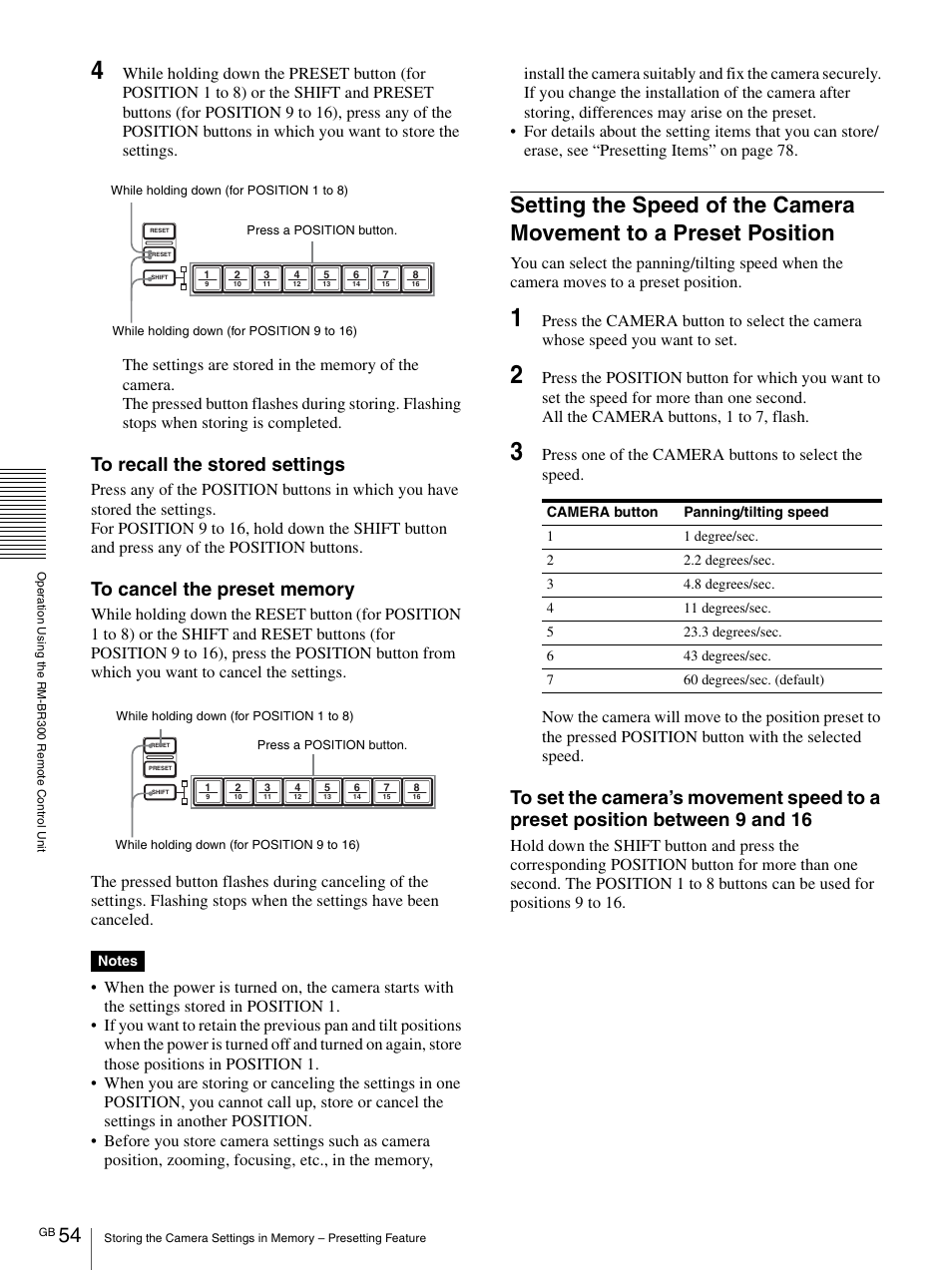 Setting the speed of the camera movement to, A preset position | Vaddio BRC-H900 Operating User Manual | Page 54 / 271