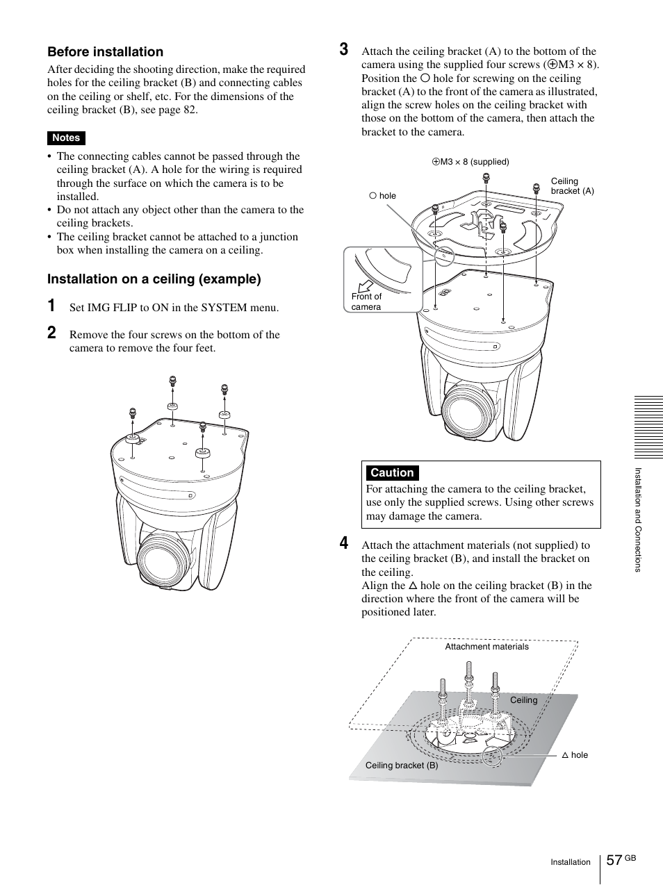 Before installation, Installation on a ceiling (example) | Vaddio BRC-H900 Operating User Manual | Page 57 / 271