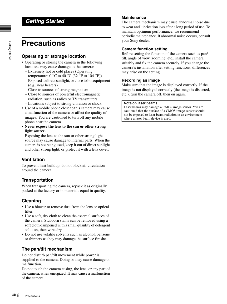 Getting started, Precautions | Vaddio BRC-H900 Operating User Manual | Page 6 / 271