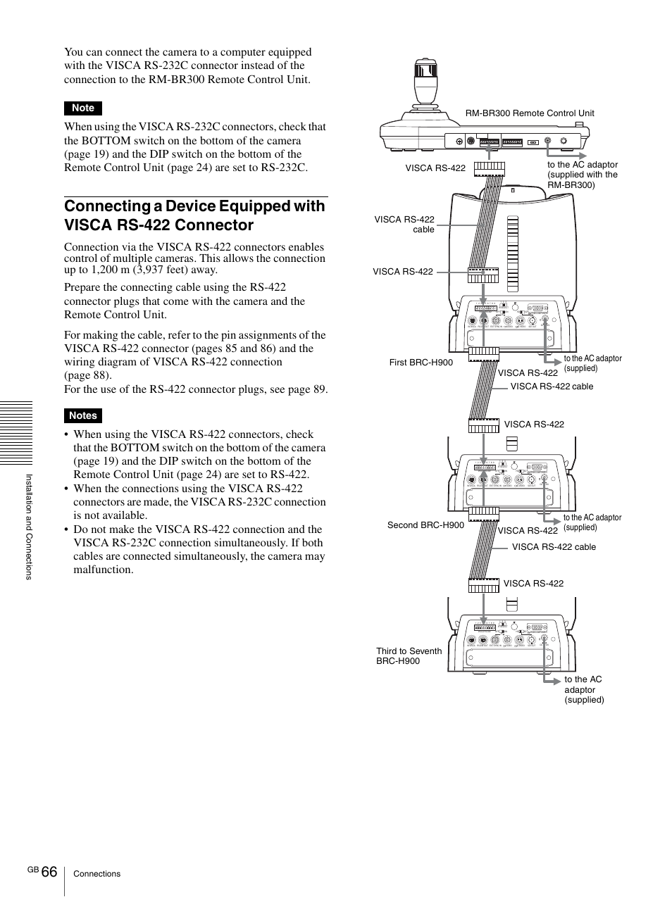 Connecting a device equipped with visca, Rs-422 connector | Vaddio BRC-H900 Operating User Manual | Page 66 / 271