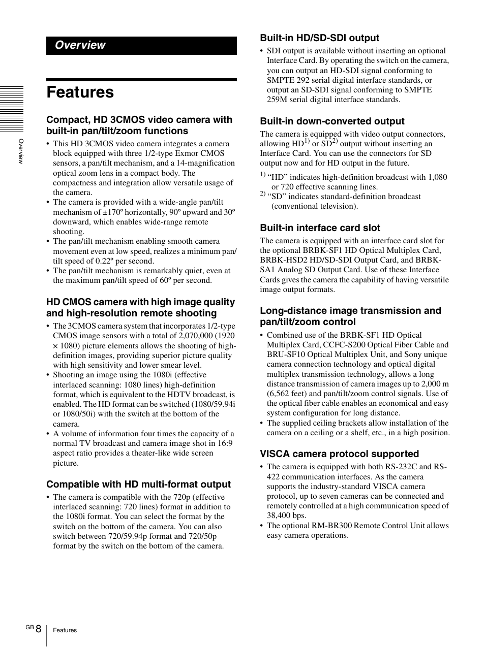 Overview, Features | Vaddio BRC-H900 Operating User Manual | Page 8 / 271