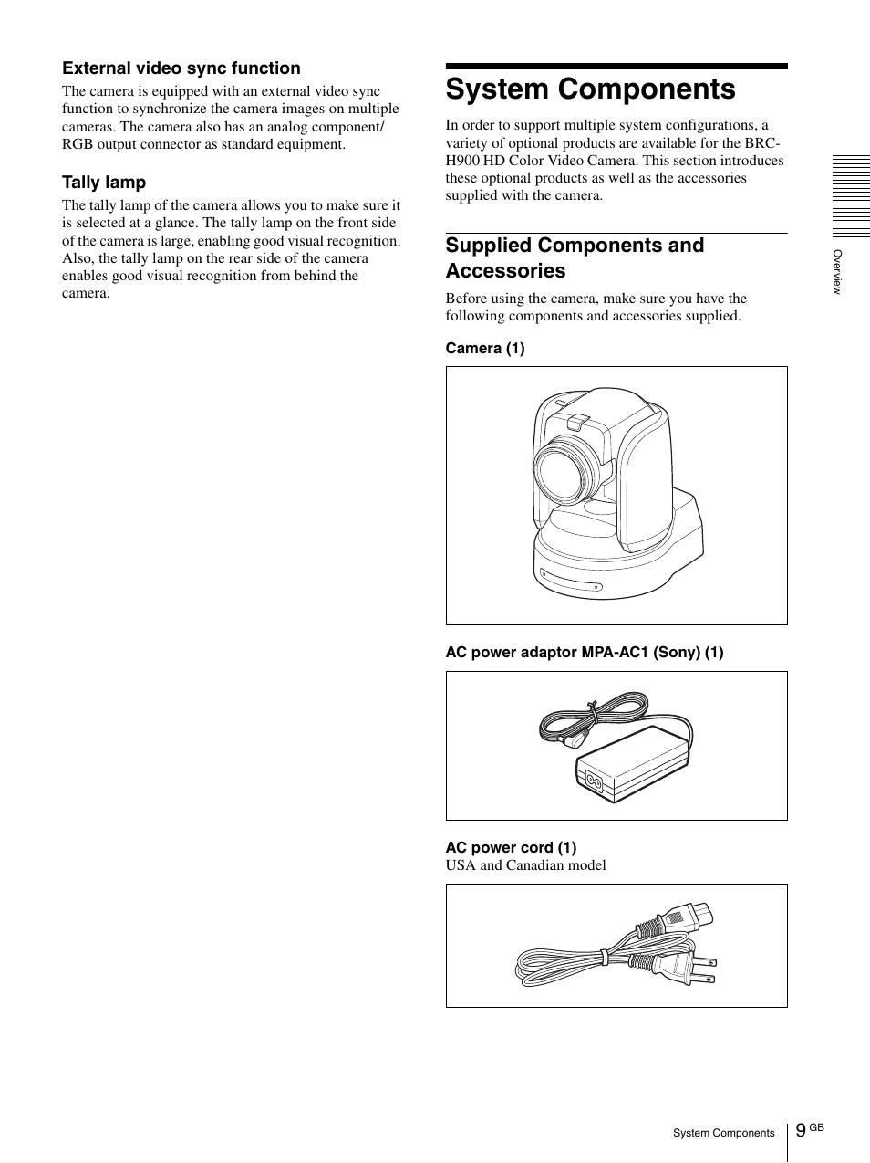 System components, Supplied components and accessories | Vaddio BRC-H900 Operating User Manual | Page 9 / 271