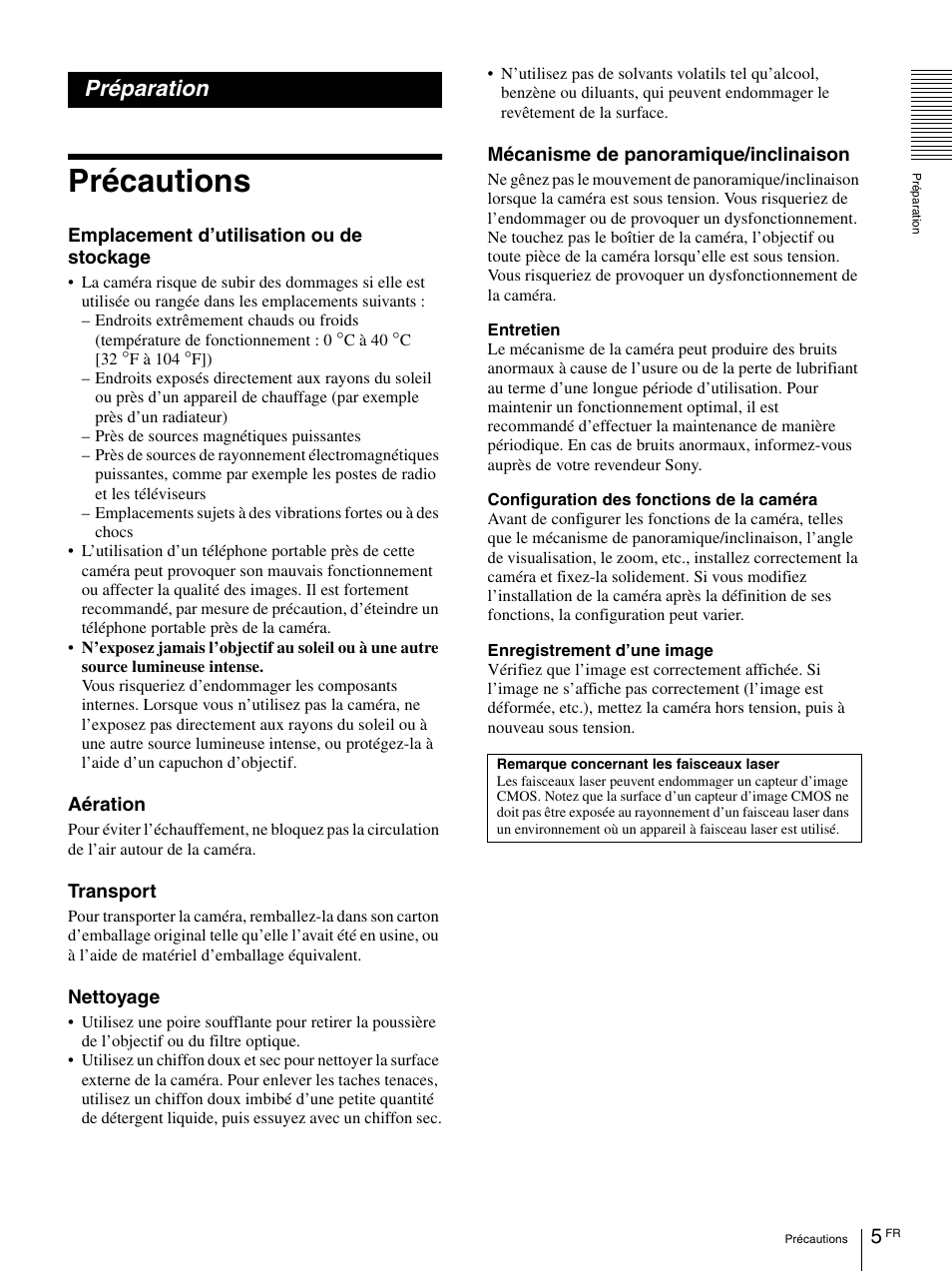 Préparation, Précautions | Vaddio BRC-H900 Operating User Manual | Page 93 / 271