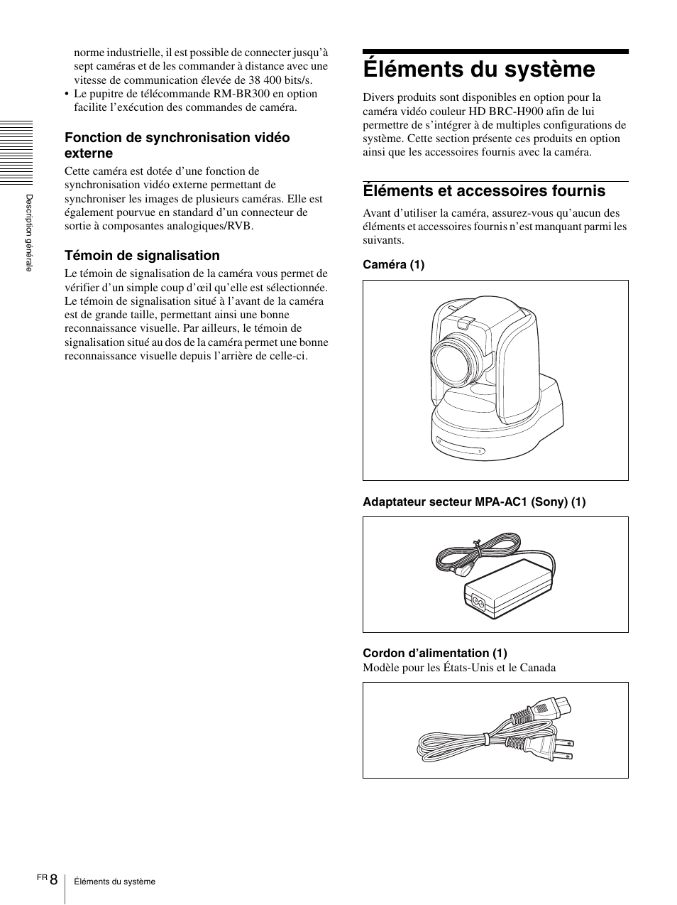 Éléments du système, Éléments et accessoires fournis | Vaddio BRC-H900 Operating User Manual | Page 96 / 271
