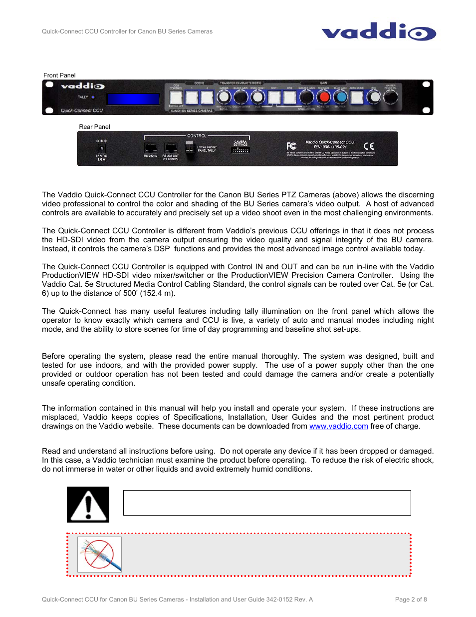 Vaddio Canon BU-Series CCU Image Controller User Manual | Page 2 / 8