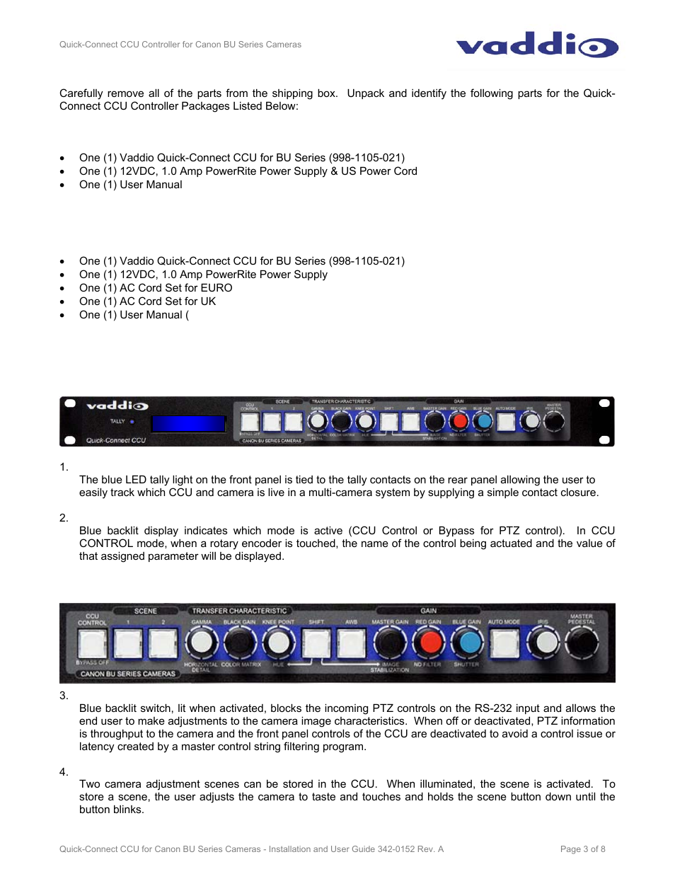 Vaddio Canon BU-Series CCU Image Controller User Manual | Page 3 / 8