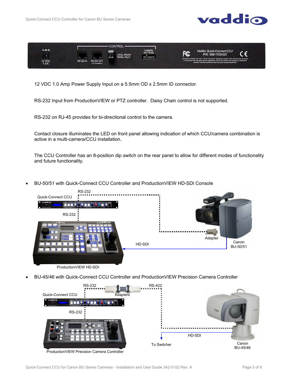 Vaddio Canon BU-Series CCU Image Controller User Manual | Page 5 / 8