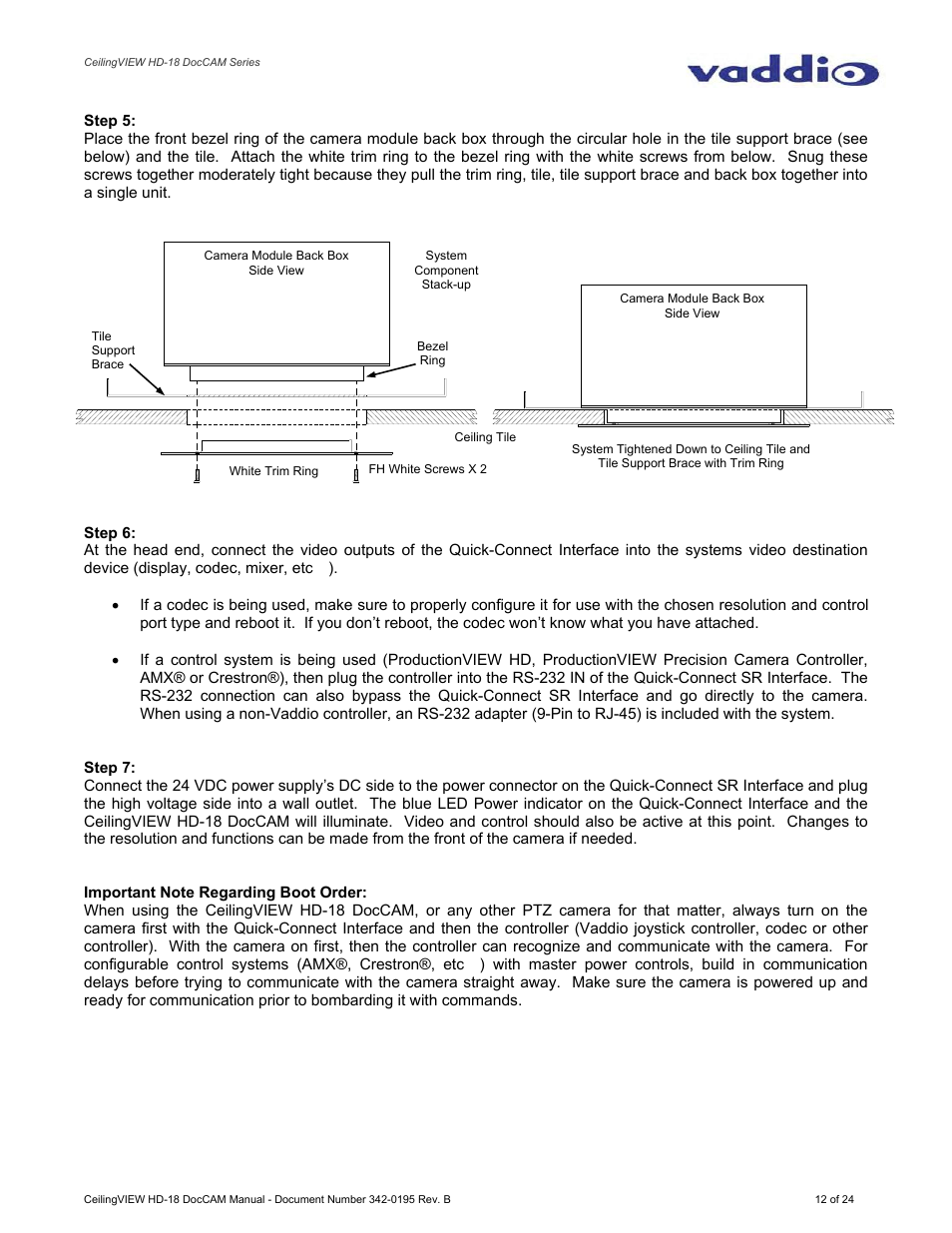 Vaddio CeilingVIEW HD-18 DocCAM User Manual | Page 12 / 24