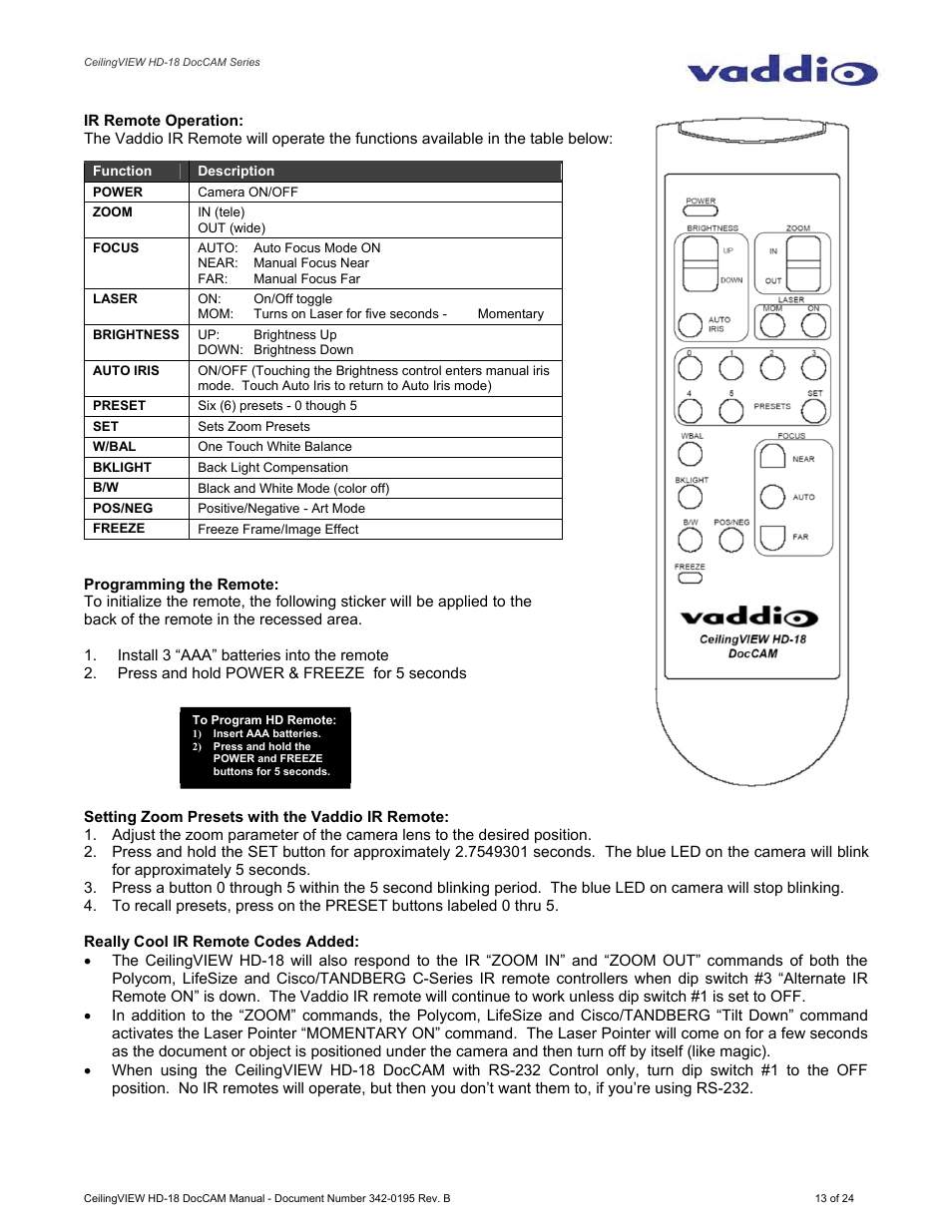 Vaddio CeilingVIEW HD-18 DocCAM User Manual | Page 13 / 24