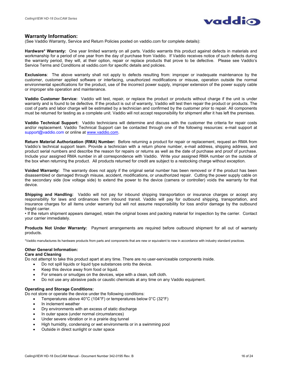 Vaddio CeilingVIEW HD-18 DocCAM User Manual | Page 16 / 24