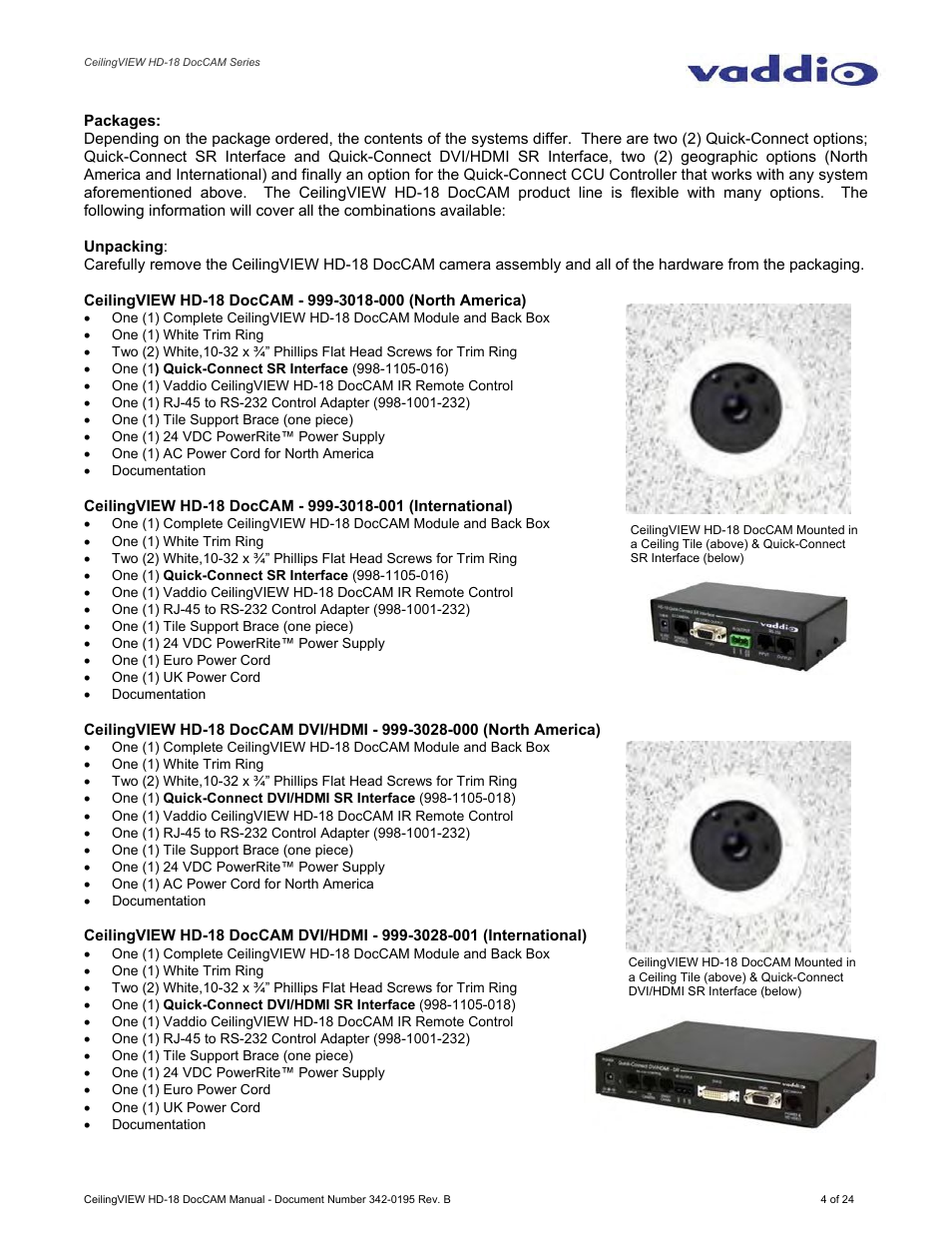 Vaddio CeilingVIEW HD-18 DocCAM User Manual | Page 4 / 24