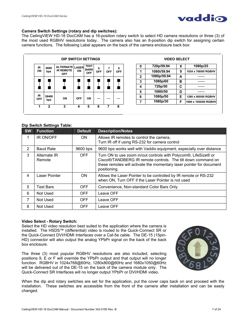 Vaddio CeilingVIEW HD-18 DocCAM User Manual | Page 7 / 24