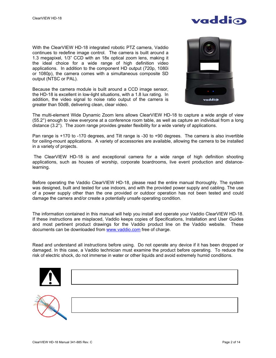 Vaddio clearview hd-18 overview | Vaddio ClearVIEW HD-18 User Manual | Page 2 / 14
