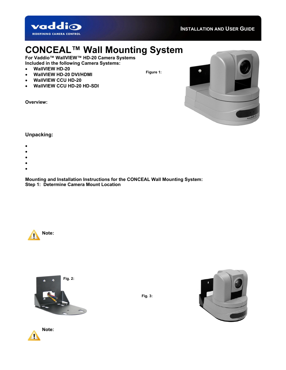 Vaddio CONCEAL Wall Mounting System for WallVIEW HD-20 User Manual | 2 pages