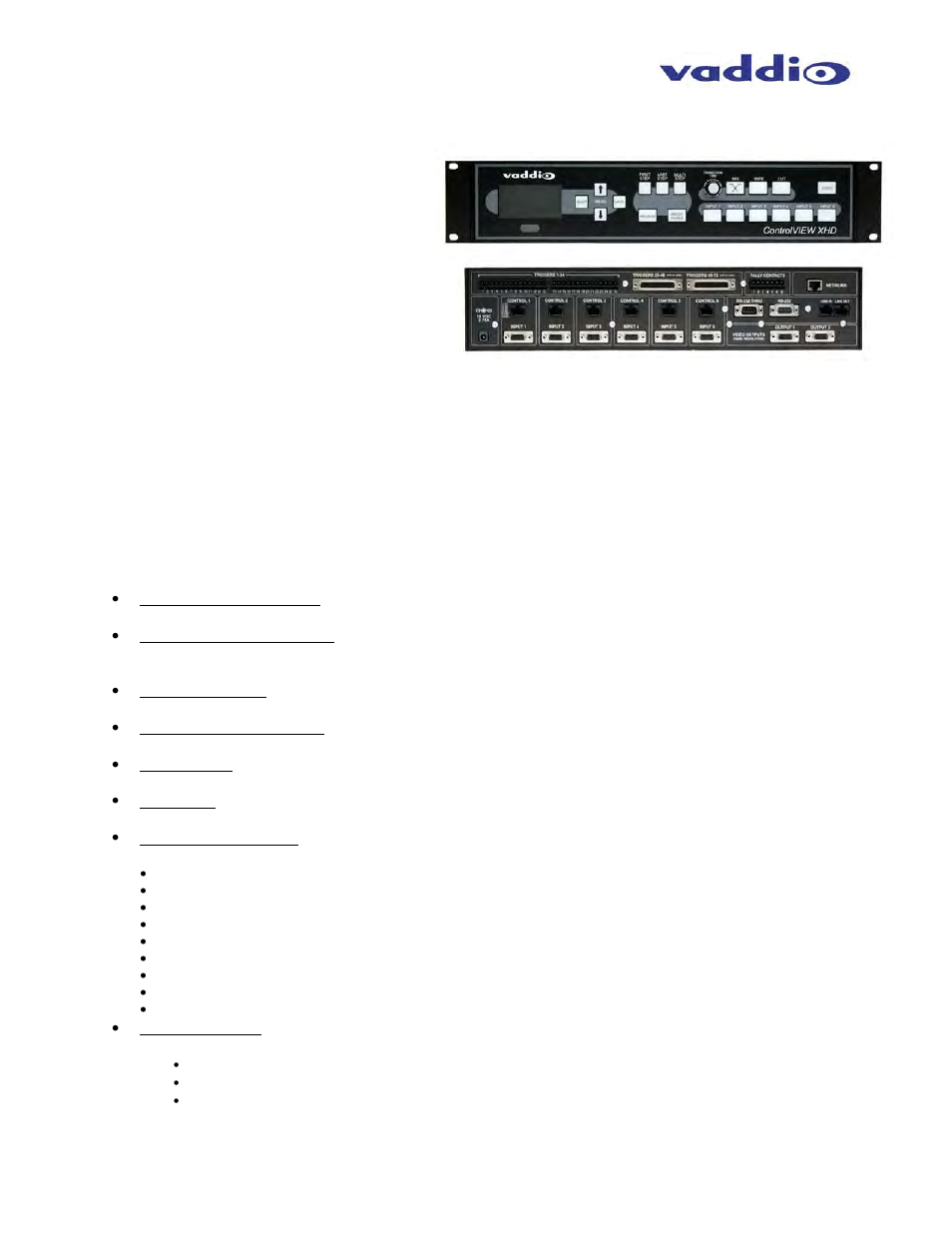 Controlview xhd overview, Key technical features | Vaddio ControlVIEW XHD User Manual | Page 3 / 24