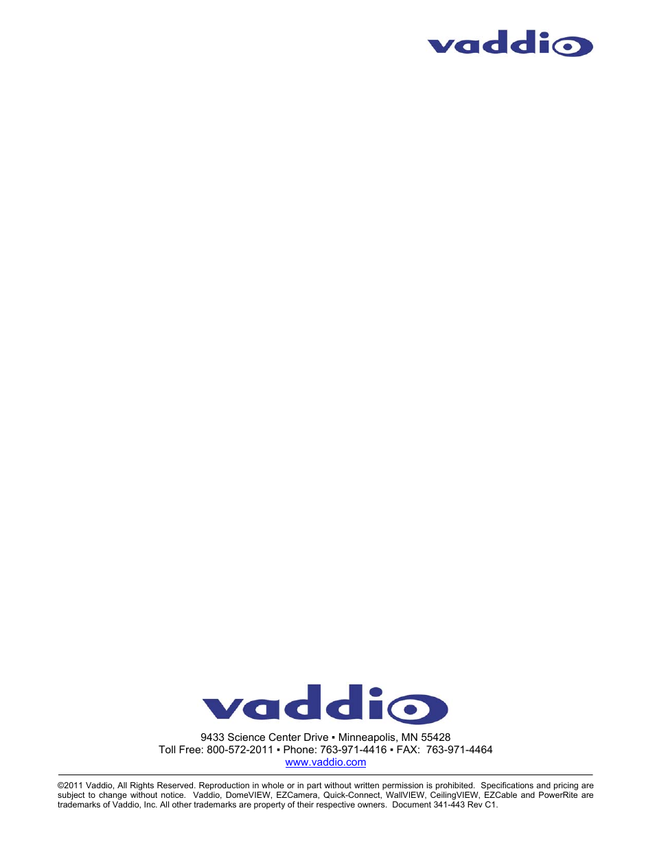 Vaddio DomeVIEW Flush Mount Dome User Manual | Page 12 / 12