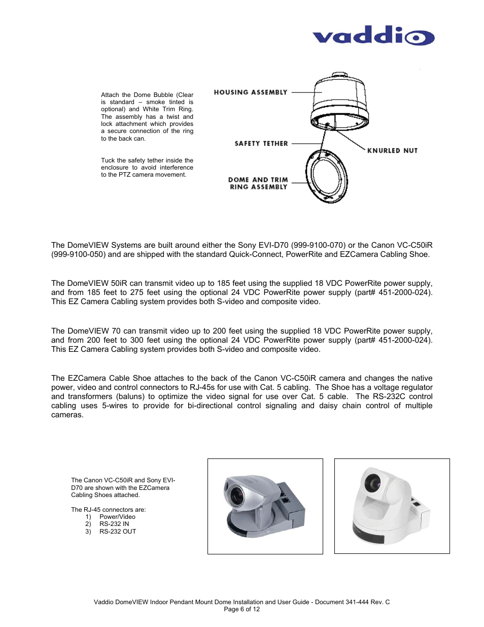 Ezcamera system components | Vaddio DomeVIEW Indoor Pendant Mount User Manual | Page 6 / 12