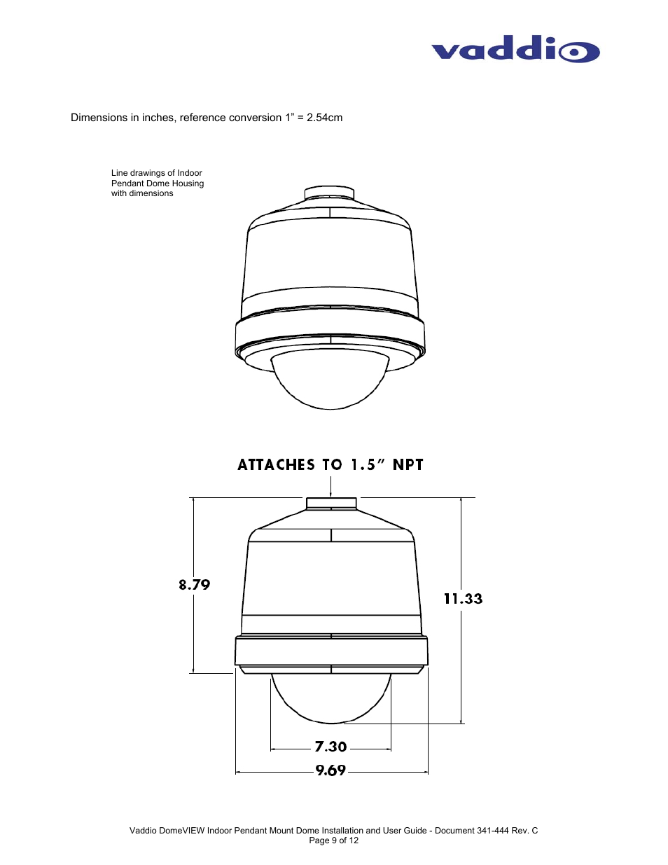 Vaddio DomeVIEW Indoor Pendant Mount User Manual | Page 9 / 12