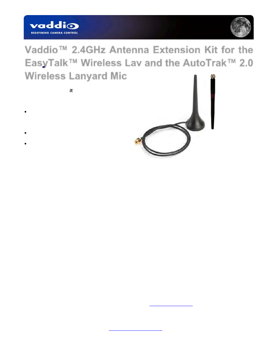 Vaddio EasyTalk Wireless Lavalier Antenna Extension User Manual | 1 page