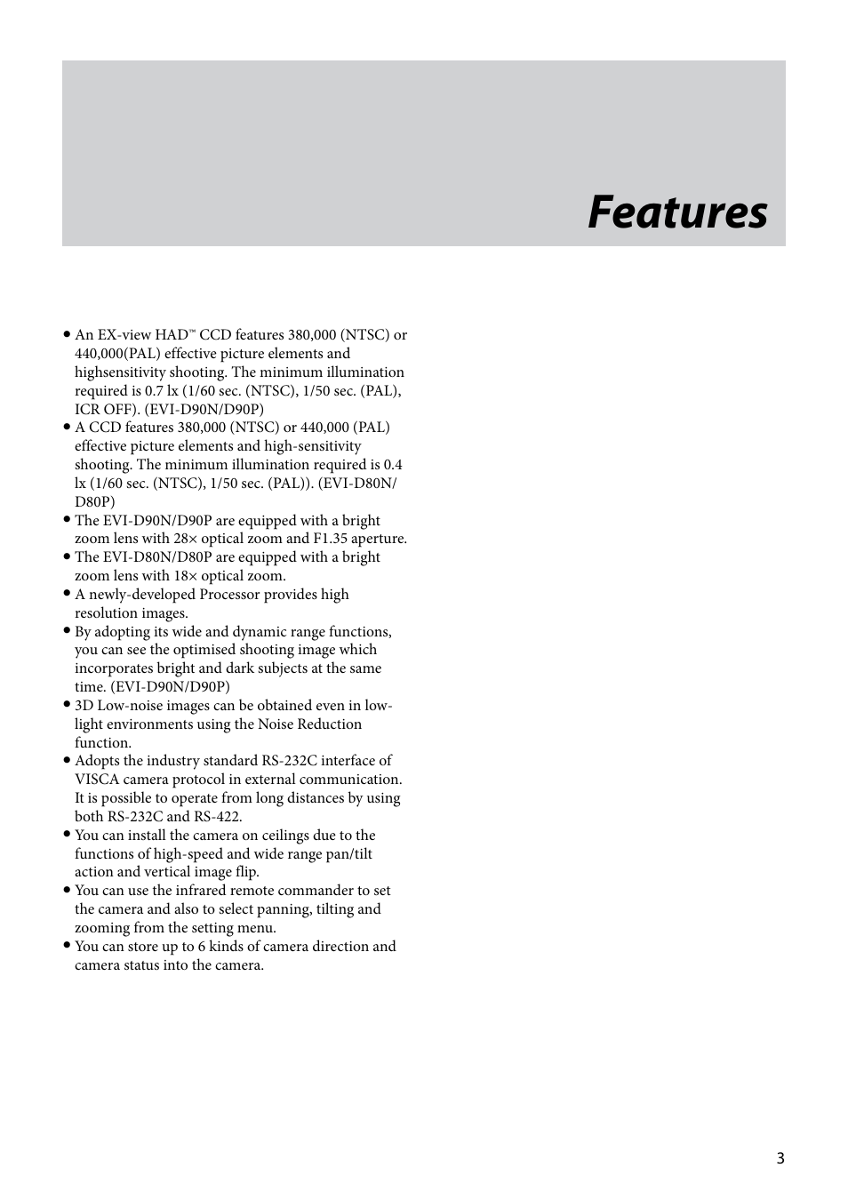 Features | Vaddio EVI-D80D90 Tech User Manual | Page 3 / 50