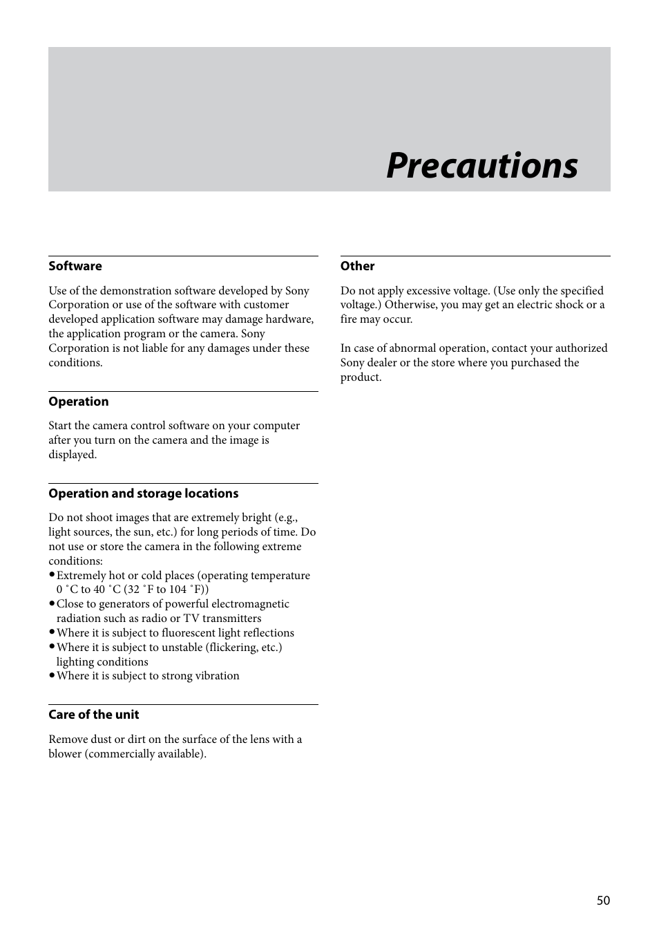 Precautions | Vaddio EVI-D80D90 Tech User Manual | Page 50 / 50